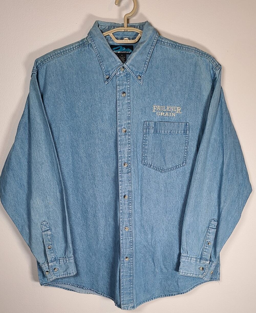 90's Blue Denim Shirt Mens XL Logo Embroidered Agcore Heritage Wear Cotton